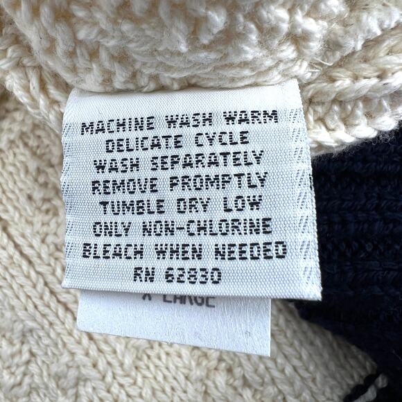 VTG 90s Lands End USA Mens 100% Cotton Tennis Knit Vest V Neck Cream Red Blue XL - Picture 7 of 8